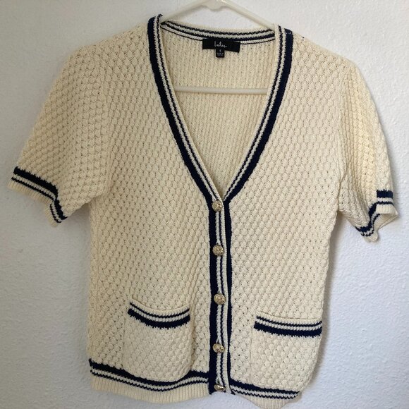 Lulus Ivory Short Sleeve Button-Front Sweater Top - Picture 1 of 4